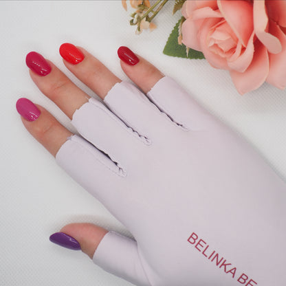 Lila UV Handschuhe UPF 50+ — Handschutz für Maniküre – Belinka Beauty